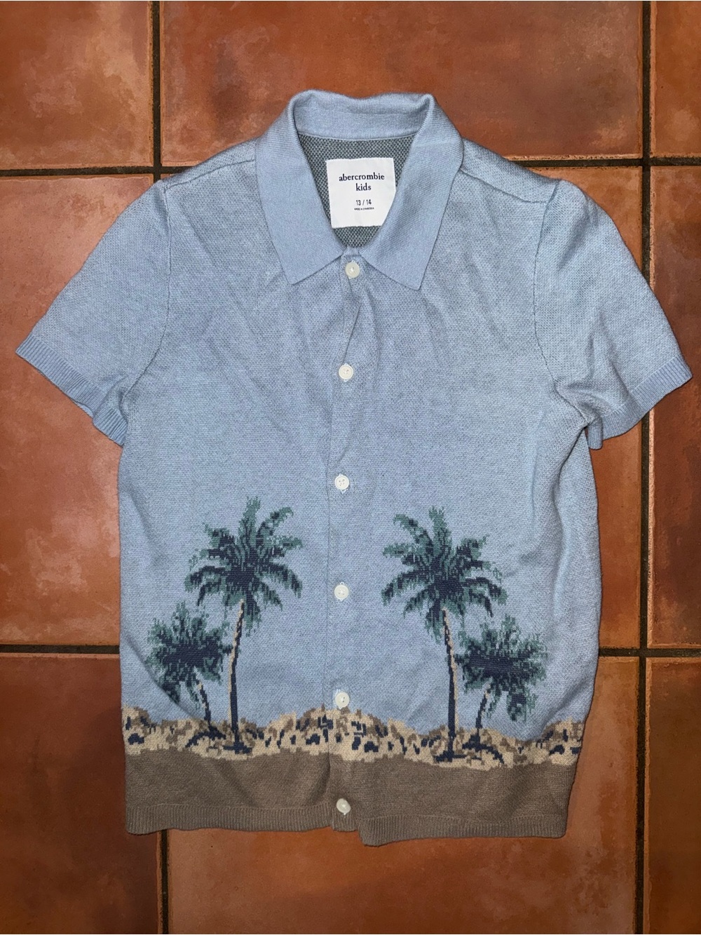 abercrombie kids light blue short-sleeve palm button-down shirt